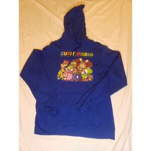 Super Mario Blue Hoodie Size Medium Official Nintendo Licensed Port & Company